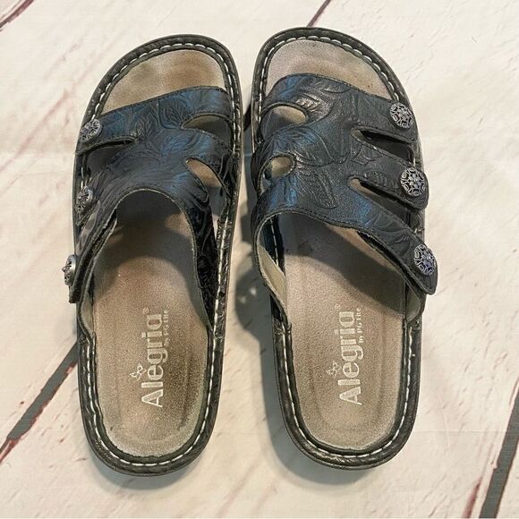 Alegria Black Patent 3 Strap Slide Comfort Sandal - Picture 1 of 5